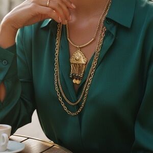 Vintage 1960 Egyptian Triangular With Dangles Necklace